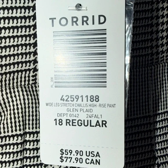 NWT Torrid WIDE LEG STRETCH CHALLIS HIGH - RISE PANT Glen Plaid Size 18R - Picture 8 of 8